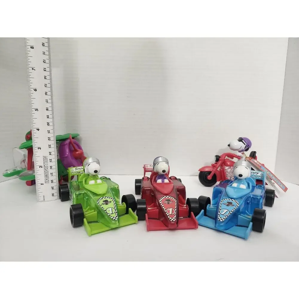 Vintage Peanuts Snoopy Vehicle Toy Lot of 5 - Race Cars, Airplane, Motorcycle